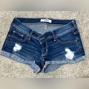 Hollister Blue Denim distressed low rise Jean shorts